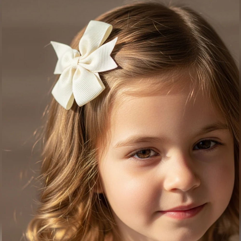 Set of Light Yellow Hair Bows, Kids Hair Accessories